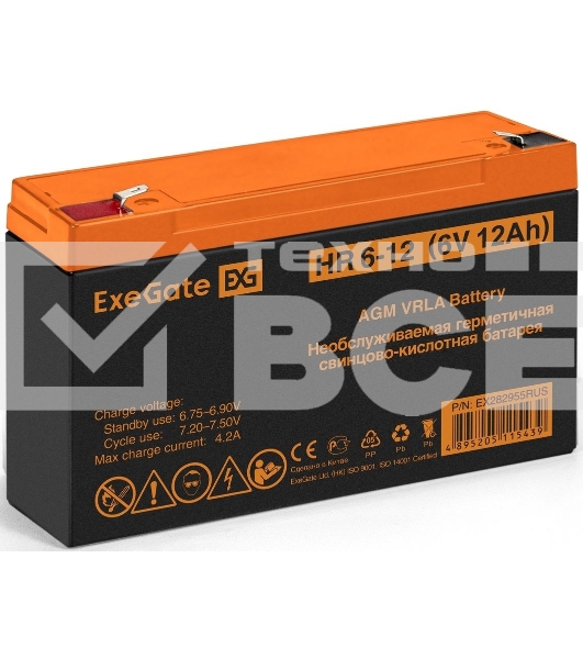 Батарея ExeGate HR 6-12 (6V 12Ah), клеммы F1