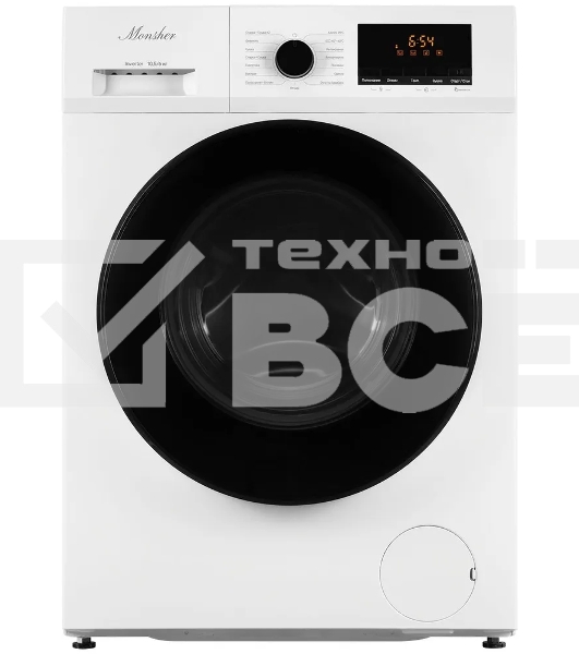 Стиральная машина с функцией сушки MONSHER MWDM 665 Blanc High-Tech, загрузка 10.5 кг, 13 программ, кнопочное управление, инверторный двигатель, 1400 об/мин, цвет белый