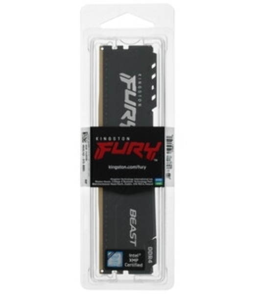 Оперативная память Kingston Fury Beast, DDR4, 32GB (2x16GB), 3200MHz, CL16, DIMM, с радиатором, RGB, черный