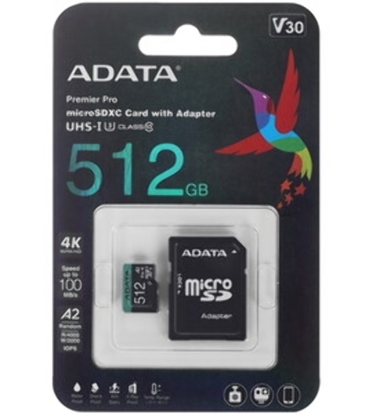 Флеш карта MICRO SDXC 512Gb W/AD. AUSDX512GUI3V30SA2-RA1 ADATA