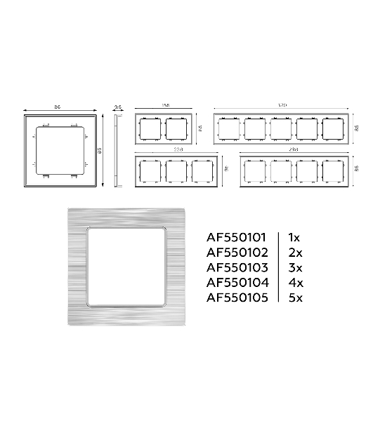 Рамка ALFA Platos (Серебро Металл шлифованный) 1-ая AF550101