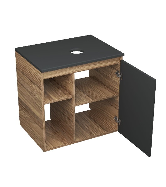 Тумба Bau Dream Blackwood 60 правая, графит, раковина BAU Crystal 40х40, выпуск клик клак, черный
