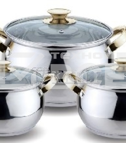 Набор посуды KELLI KL-4206 6 пред.(Кастрюля с жаропрочной стекл. крышкой 2.1 л. Кастрюля с жаропрочной стекл. крышкой 3 л. Кастрюля с жаропрочной стекл. крышкой 4 л. Высококачественная нерж. сталь 18/10. 5-ти слойное капсульное дно.)