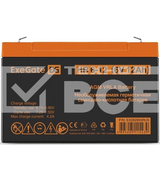 Батарея ExeGate HR 6-12 (6V 12Ah), клеммы F1