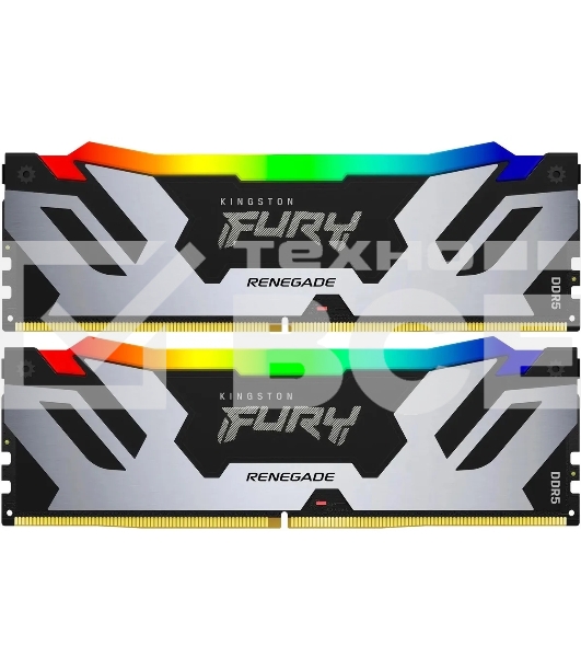 Оперативная память Kingston Fury Renegade, DDR5, 96GB (2x48GB), 6400MHz, CL32, DIMM, с радиатором, RGB, серебристый
