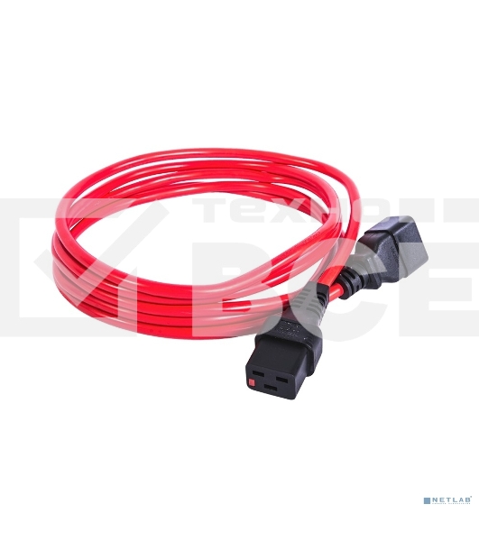 Шнур питания с фиксатором REM IEC 60320 C19/IEC 60320 C20, 16 А/250 В (3 1,5), 3 м, красный R-16-Cord-C19-C20-3-Red