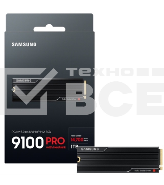 Накопитель SSD 1Tb Samsung 9100 PRO, M.2, PCI-E 5.0 x4, TLC 3D NAND R/W - 14800/13400 Mb/s с радиатором