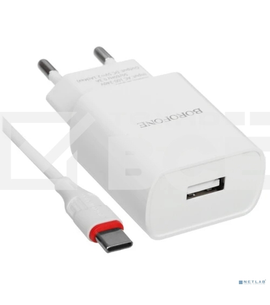 Сетевое зарядное устройство BOROFONE BA20A/Сетевое ЗУ + Кабель Type-C 1m/1 USB/Выход: 10.5W/White