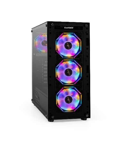 Компьютерный корпус Miditower ExeGate i3 BASE-NPX600 (ATX, БП 600NPX с вент. 12 см, с окном, 1*USB+1*USB 3.0, аудио, 4 вент. 12см с RGb подсветкой)