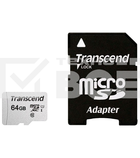 Флеш карта Micro SecureDigital 64Gb Transcend Class 10 TS64GUSD300S-A{MicroSDXC Class 10 UHS-I, SD adapter}