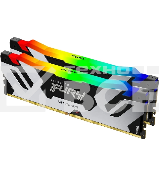 Оперативная память Kingston Fury Renegade, DDR5, 96GB (2x48GB), 6400MHz, CL32, DIMM, с радиатором, RGB, серебристый