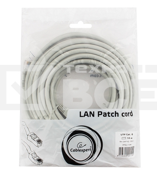 Патч-корд UTP Cablexpert PP6U-10M кат.6, 10м, литой, многожильный (серый)