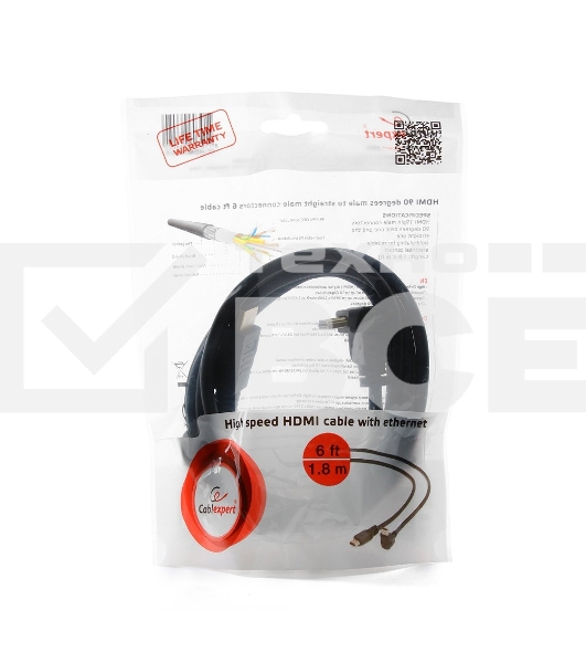 Кабель Cablexpert HDMI CC-HDMI490-6, 19M/19M, v2.0, медь, позол.разъемы, экран, угловой, 1.8м, черный, пакет