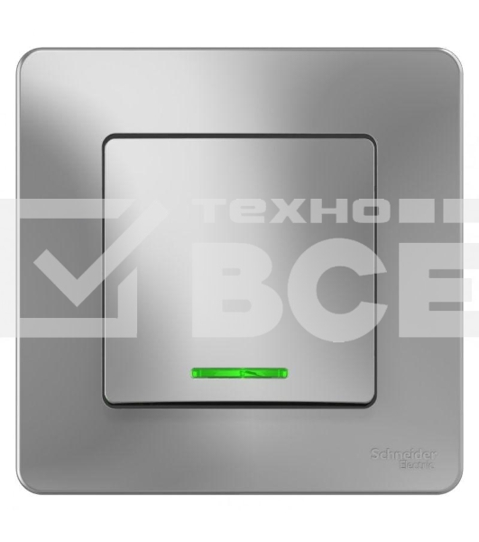 Выключатель 1-кл. СП BLANCA (сх.1) 10А 250В с подсветкой алюм. SchE BLNVS010113