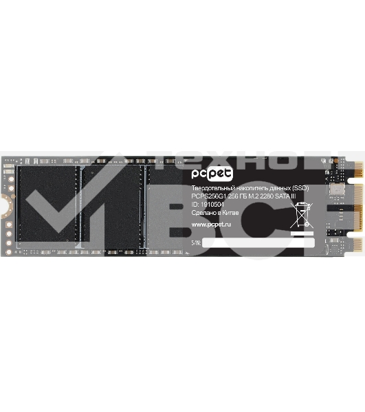 Накопитель SSD PC PET PCPS256G1, 256GB, SATA-III, M.2 2280, R/W 500/420