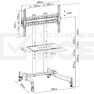 Стойка для телевизора Cactus CS-ST1030BK черный 37'-70' макс.50кг напольный мобильный