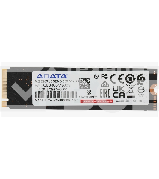 Накопитель SSD ADATA LEGEND 850, 512Gb, PCIe 4.0 x4, M.2 2280, NVMe, R/W 5000/2700, с радиатором