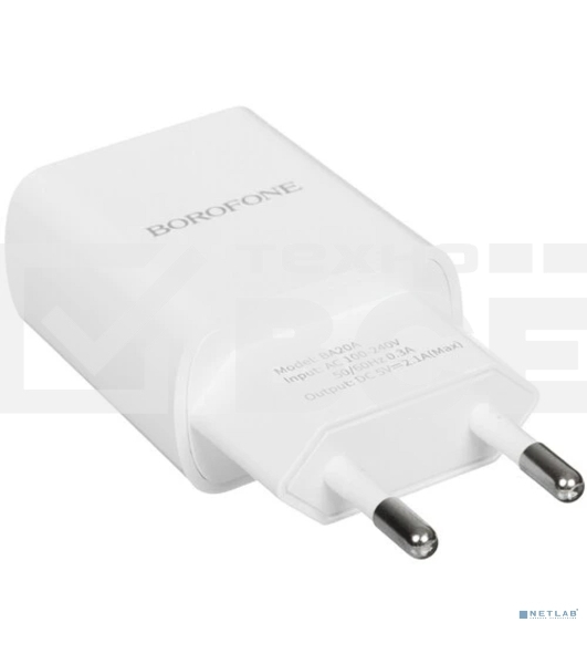 Сетевое зарядное устройство BOROFONE BA20A/Сетевое ЗУ + Кабель Type-C 1m/1 USB/Выход: 10.5W/White