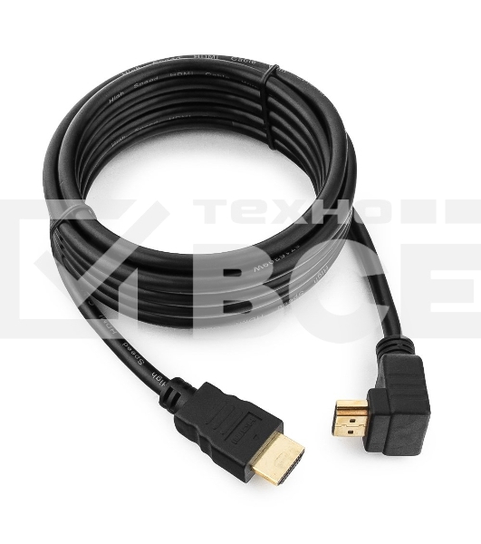Кабель Cablexpert HDMI CC-HDMI490-10, 19M/19M, v2.0, медь, позол.разъемы, экран, угловой, 3м, черный, пакет