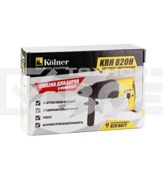 Перфоратор KOLNER KRH 820H (820 Вт, SDS+, 2,5Дж,1150 об/мин, 3 режима, макс.диам.сверл(бетон) 26мм, ПВХ кабель 2м.)