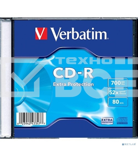 Диск CD-R Verbatim 700Mb 52x Slim case (1шт) (43347)