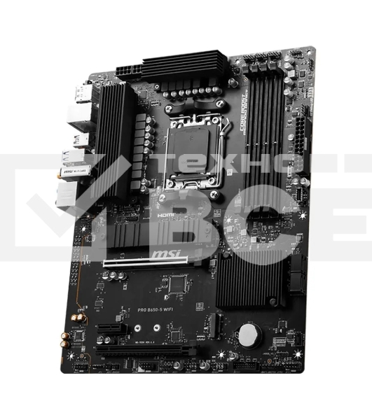 Материнская плата MSI PRO B650-S WIFI, AM5, AMD B650, 4xDDR5, 4xSATA, 2xM.2, 1xPCI-E 4.0 x16, 1xPCI-E 4.0 x4, 1xHDMI, 1xDP, 1x2.5Gb LAN, 3xUSB 3.2 Gen 1, 3xUSB 3.2 Gen 2, 6x3.5 мм, 7.1, Standard-ATX