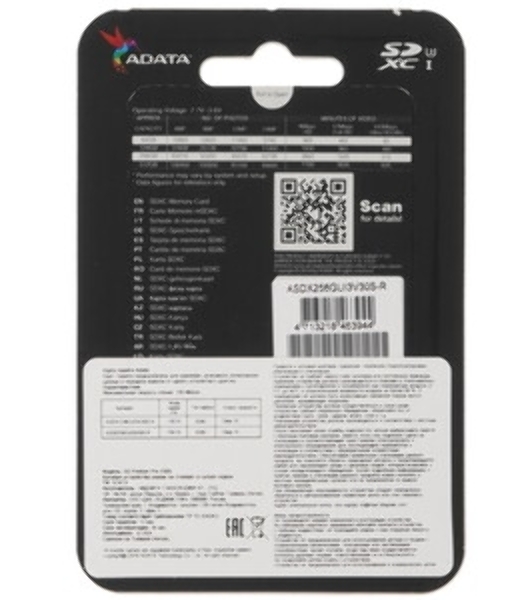 Флеш карта SD ADATA 256Gb ADATA Premier Pro SDXC Class 10 UHS-I U3 V30S 95/60 MB/s