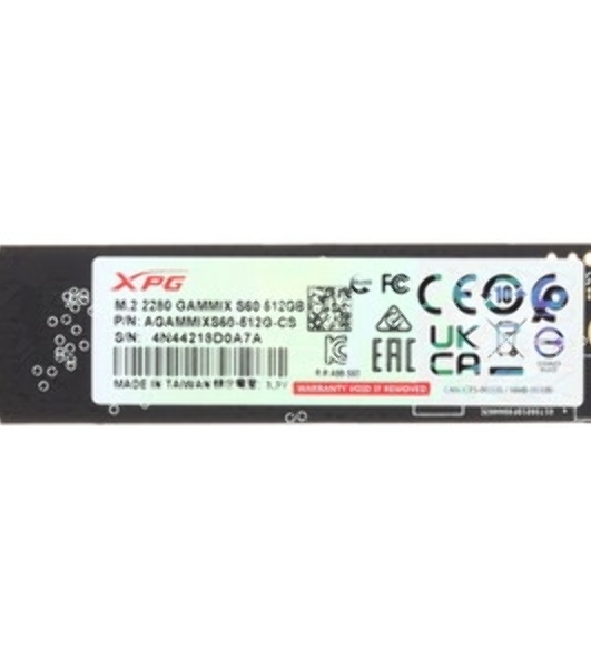 Накопитель SSD ADATA XPG GAMMIX S60, 512Gb, PCIe 4.0 x4, M.2 2280, NVMe, R/W 4700/1700, с радиатором