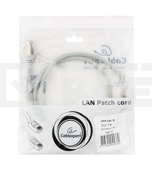 Патч-корд FTP Cablexpert кат.6, 1м, литой, многожильный (серый)