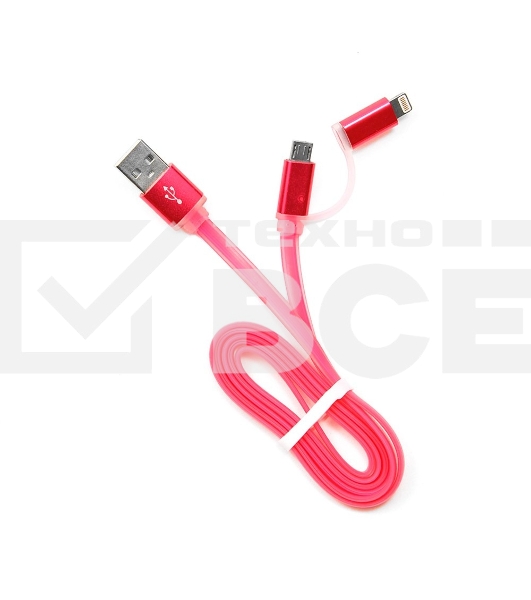 Кабель USB 2.0 Cablexpert CC-mAPUSB2pk1m, AM/microBM 5P - iPhone lightning, 1м, комбо кабель, алюминиевые разъемы, розовый, блистер