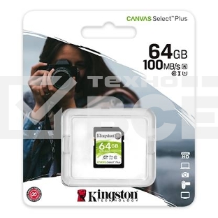 Флеш карта SDHC 64Gb Class10 Kingston <SDS2/64GB>, Canvas Select 100R CL10 UHS-I