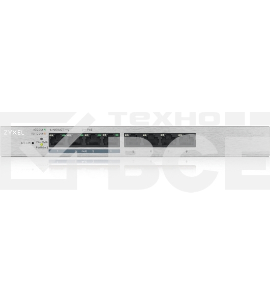 Коммутатор ZYXEL GS1200-8HP V2 8 Port Gigabit PoE+ webmanaged Switch, 4x PoE, 60 Watt