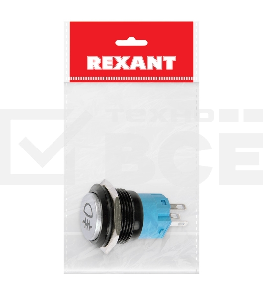 Кнопка антивандальная Rexant Ø19 Фикс 12В (2с) ON-OFF зеленая (Противотуманки)