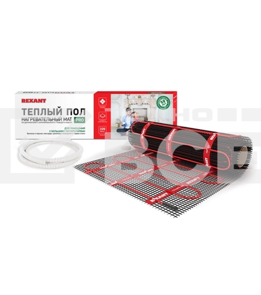 Тёплый пол (нагревательный мат) Rexant PRO (RNX -2,0-440 площадь 2,0 м² (0,5х4,0 м)), 440 Вт,  двухжильный с экраном