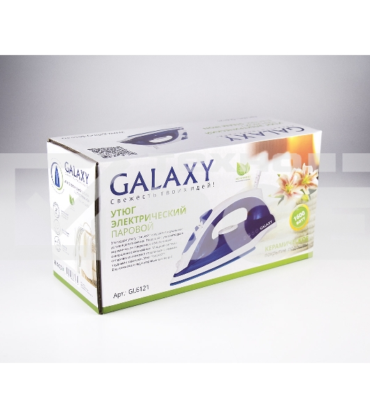 Утюг Galaxy Line GL 6121, синий, паровой, 1600 Вт, керамическое покрытие подошвы, указатель максимального уровня воды, индикатор нагрева, вертикальное отпаривание, паровой удар, функция увлажнения, защита от перегрева, резервуар для воды 470 мл, подача па
