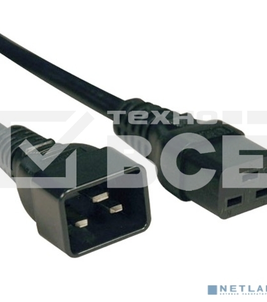 Hyperline PWC-IEC19-IEC20-1.0-BK Кабель питания IEC 320 C19 - IEC 320 C20 (3x1.5), 16A, прямая вилка, 1м, цвет черный