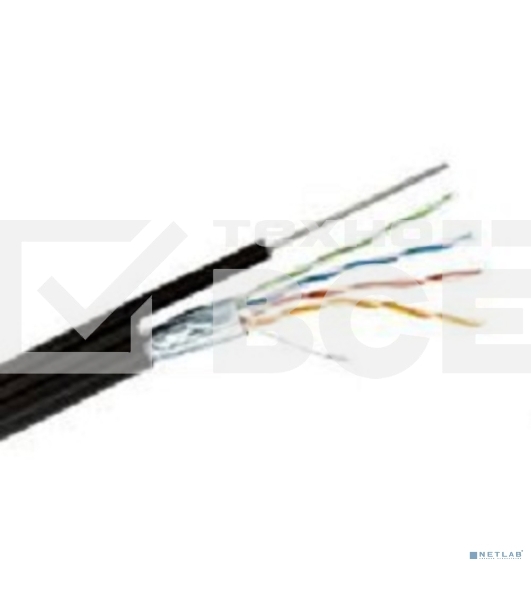 Кабель витая пара F/UTP, категория 5e, PE, 4PR, 24AWG, внешний, черный, с тросом, 305 м
