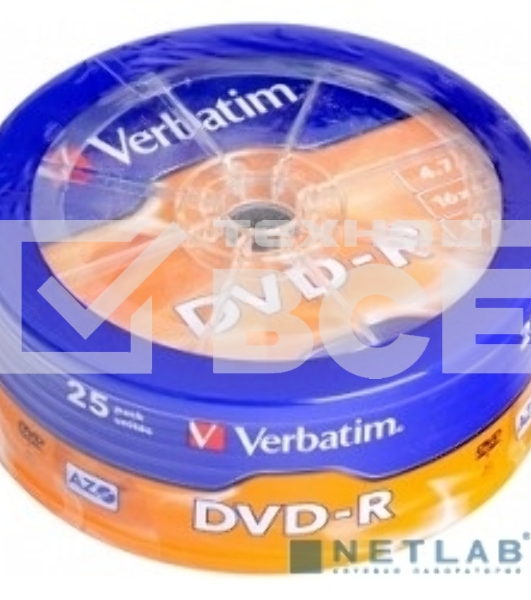 Диск DVD-R Verbatim 4.7Gb 16x Cake Box (25шт) (43730)