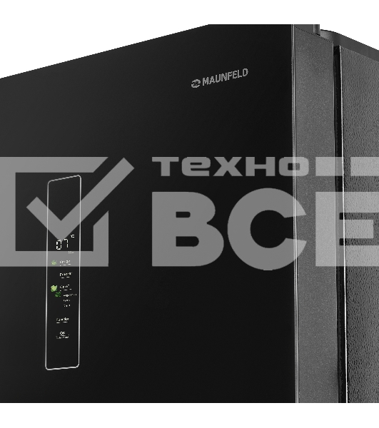 Холодильник Maunfeld MFF183NFBE черный трехкамерный инвертор 270/135л морозилка снизу, Total NoFrost, Side by Side
