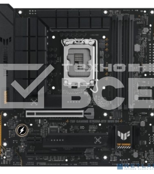 Материнская плата ASUS TUF GAMING B760M-BTF WIFI D4, LGA 1700, Intel B760, 4xDDR4, 4xSATA, 3xM.2, 1xPCIe 5.0 x16, 1xPCIe 4.0 x4, 1xPCIe x1, 1xUSB-A 3.2 Gen 2, 2xUSB-A 3.2 Gen 1, 4xUSB 2.0, 1xUSB-C 3.2 Gen 1, 1xUSB-C 3.2 Gen 2, 1x2.5Gb LAN, 3x3.5 мм, 7.1, 