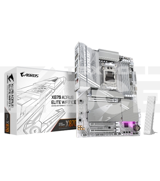 Материнская плата Gigabyte X870 AORUS ELITE WIFI7 ICE, AM5, AMD X870, 4xDDR5, 4xSATA, 4xM.2, 1xPCI-E 5.0 x16, 1xPCI-E 4.0 x4, 1xPCI-E 3.0 x2, 1xHDMI, 1x 2.5Gb LAN, 2xUSB-C 4.0, 2xUSB 3.2 Gen 2, 4xUSB 3.2 Gen 1, 4xUSB 2.0, 2x3.5 мм, 7.1, ATX