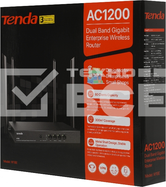 Гигабитный беспроводной маршрутизатор Tenda W18E точки доступа AC1200, до 300 Мбит/с на 2,4 ГГц + до 867 Мбит/с на 5 ГГц