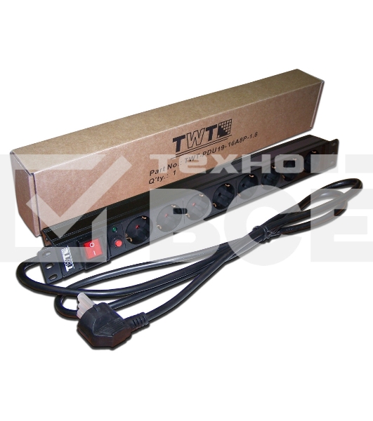 Блок распределения питания Lanmaster TWT-PDU19-16A8P-3.0 гор.размещ. 8xSchuko базовые 16A C14 3м