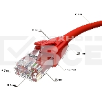 Патч-корд GCR прямой 5.0m UTP кат.6, красный, 24 AWG, литой, ethernet high speed, RJ45, T568B, фото3