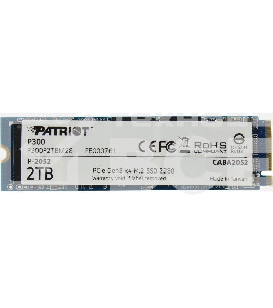 Накопитель SSD Patriot P300, 2TB, PCIe 3.0 x4, M.2 2280, NVMe, R/W 2100/1650