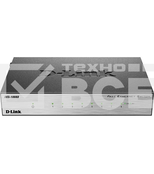 Неуправляемый коммутатор с 8 портами 10/100Base-TX D-Link DES-1008D/(K2A/K3A)RU/J1A/J2A/L2A/L2B