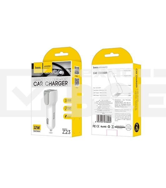 Авто ЗУ/ HOCO HC-78005 Z23/ 2 USB/ Выход: 12W/ белый