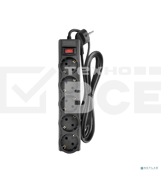 Сетевой фильтр CBR CSF 2505-1.8 Black CB, 5 евророзеток, длина кабеля 1,8 метра, цвет черный, коробка