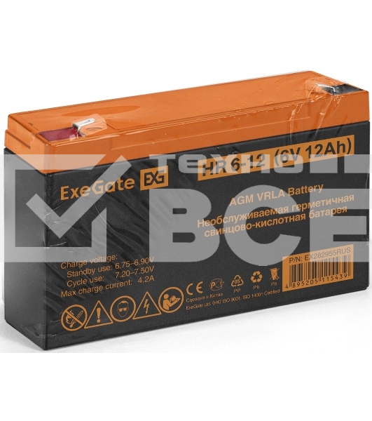 Батарея ExeGate HR 6-12 (6V 12Ah), клеммы F1