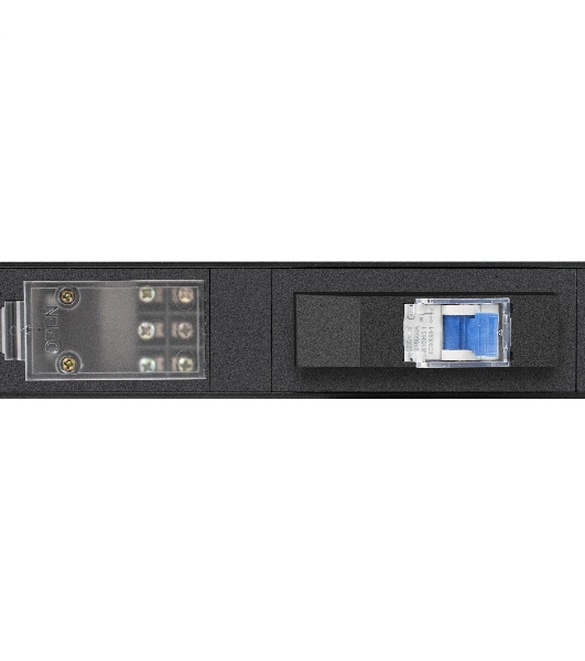 Вертикальный блок розеток с автоматом защиты ExeGate ServerPro PDU-V219 Al-10C1910S-T-1P (19', 1U, Алюминий, 10 IEC 320 C19, 10 Schuko, клеммная колодка, 16A, автомат защиты, черный, RTL)